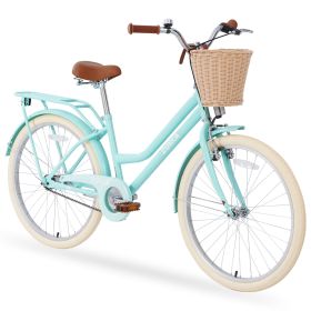 24 Inch Girls Bike, Steel Frame, Multiple Colors, with Front Basket & Rear Rack and Fenders