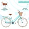 24 Inch Girls Bike, Steel Frame, Multiple Colors, with Front Basket & Rear Rack and Fenders