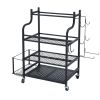 Yoga Mat Storage Rack, Home Gym Workout Equipment Organizer, Powder Coated Finish Steel Yoga Mat Holder with Hooks & Wheels, Weight Rack for Dumbbell