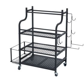 Yoga Mat Storage Rack, Home Gym Workout Equipment Organizer, Powder Coated Finish Steel Yoga Mat Holder with Hooks & Wheels, Weight Rack for Dumbbell (Size - Length: 30.5 inch)
