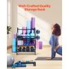 Yoga Mat Storage Rack, Home Gym Workout Equipment Organizer, Powder Coated Finish Steel Yoga Mat Holder with Hooks & Wheels, Weight Rack for Dumbbell